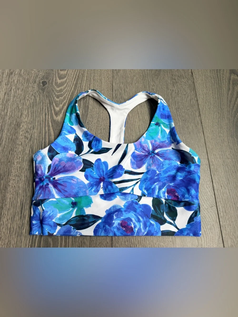 Exotica ExoticAthletica Floral Blue Performance T Back Comfort Crop Top Size M